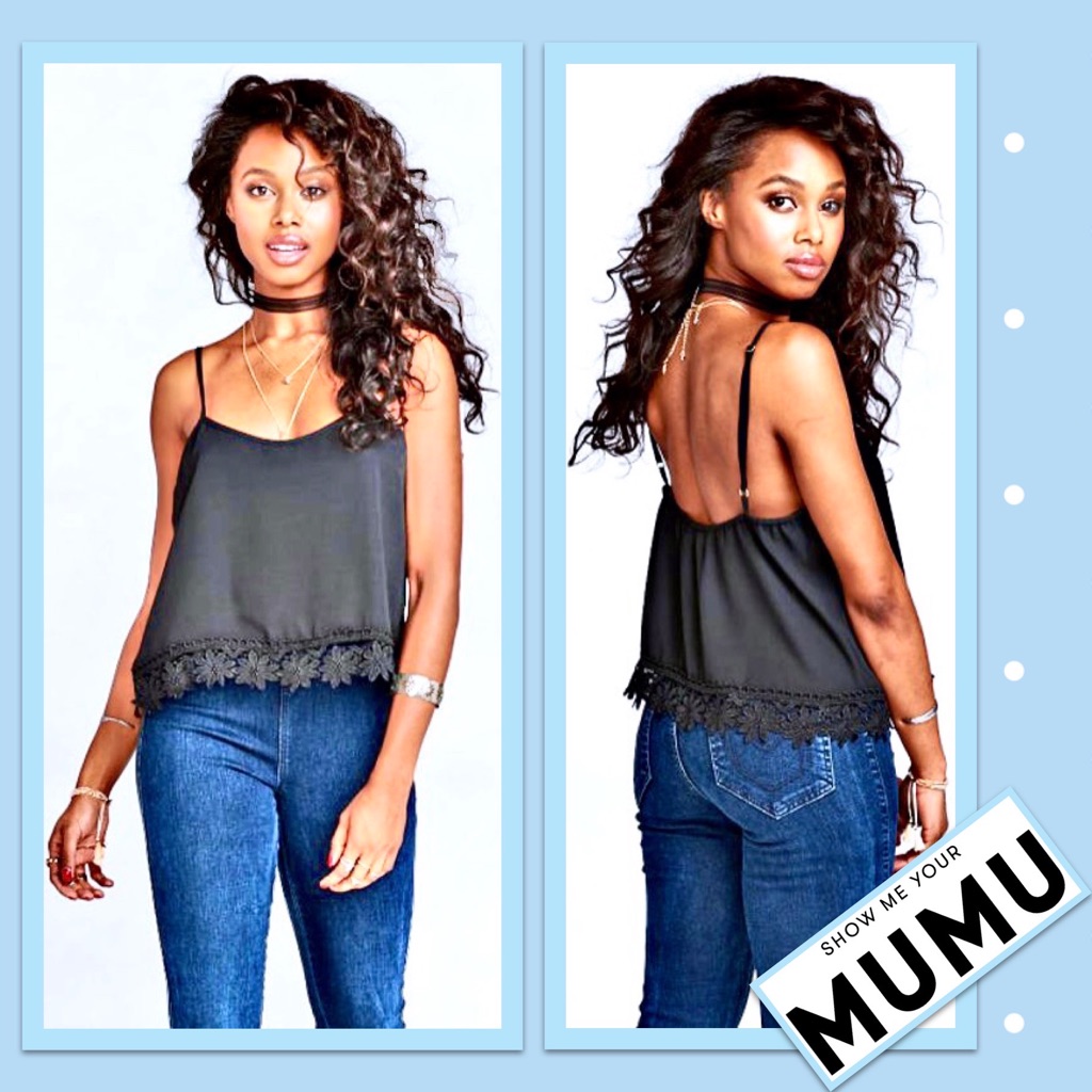 Show Me Your Mumu Vassar Tank In Black Crisp With Floral Lace Trim